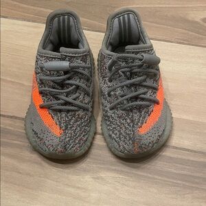 Yeezy Kids Grey Sneakers with Orange Stripe
